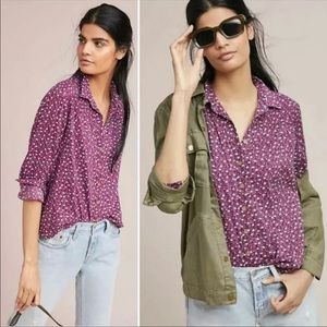 Maeve Anthro Purple Floral Calico Button Down Shirt
